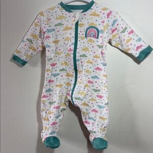 4/$20 Tuffy Cotton Sleeper With Clouds Print And A Rainbow, PRELOVED,3M